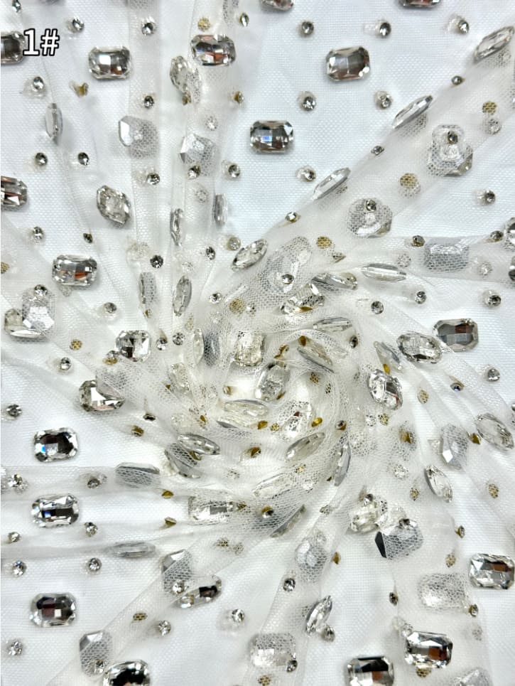 luxury rhinestone studded tulle fabric 28048