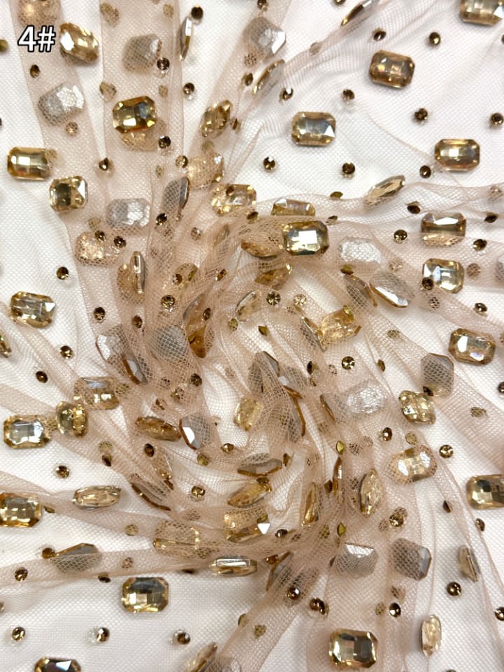 luxury rhinestone studded tulle fabric 28048