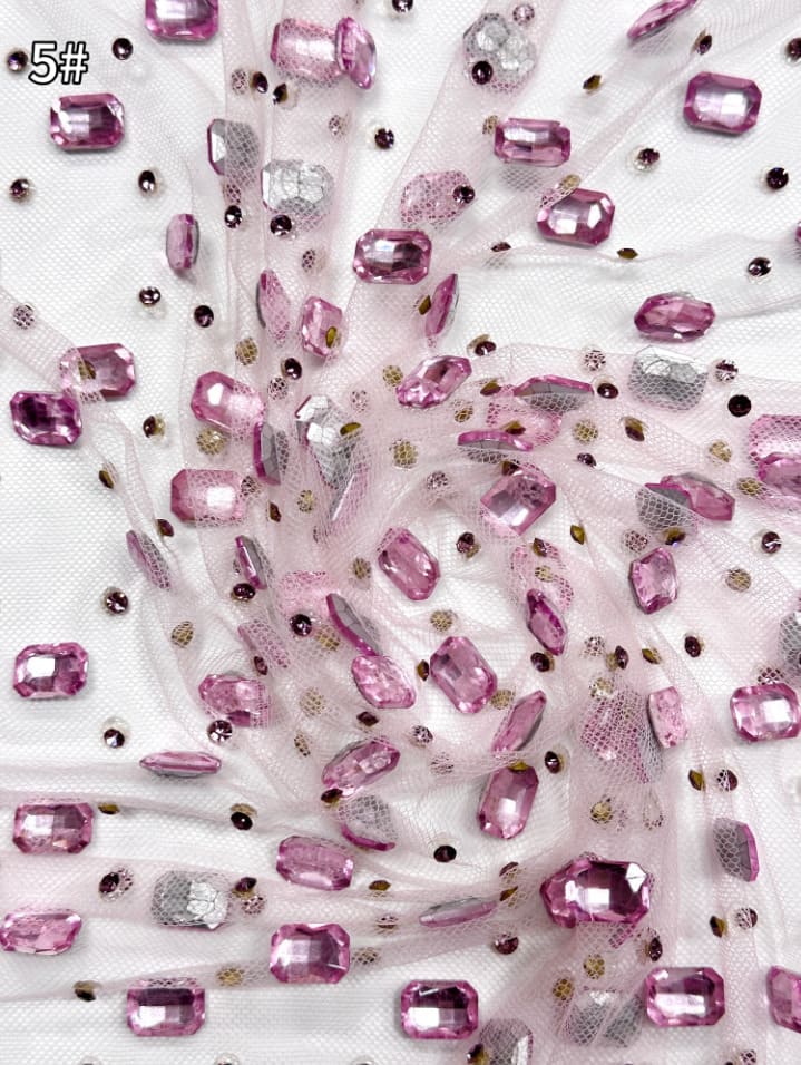 luxury rhinestone studded tulle fabric 28048