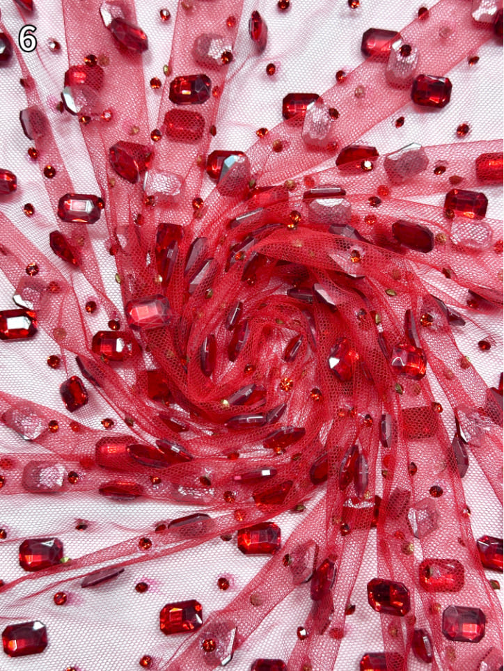 luxury rhinestone studded tulle fabric 28048