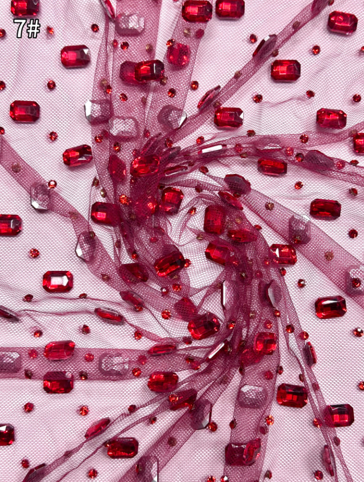 luxury rhinestone studded tulle fabric 28048