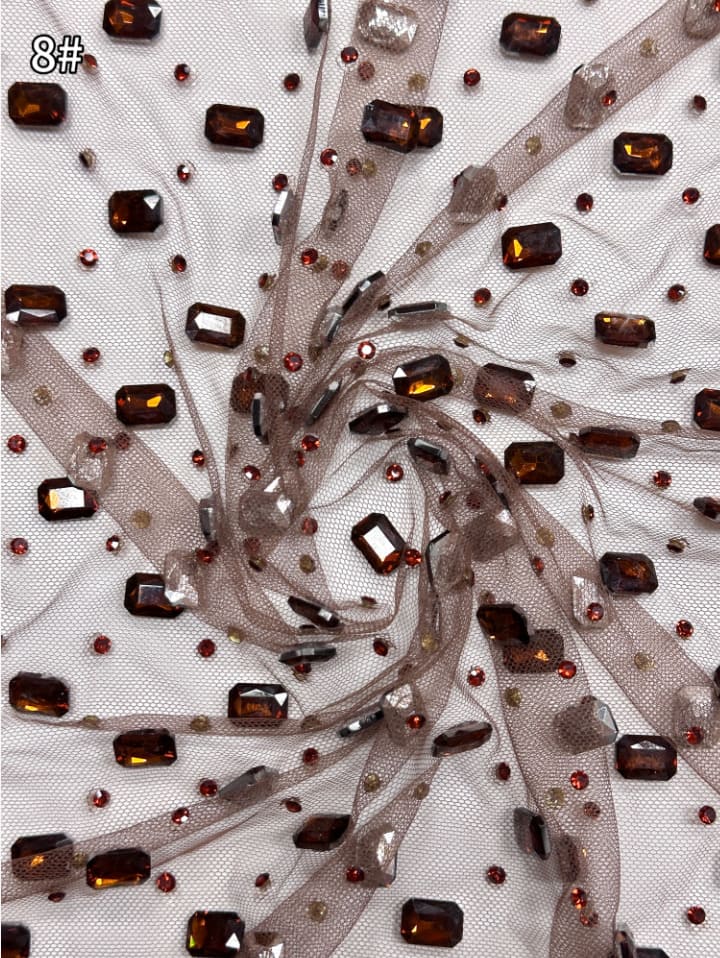 luxury rhinestone studded tulle fabric 28048