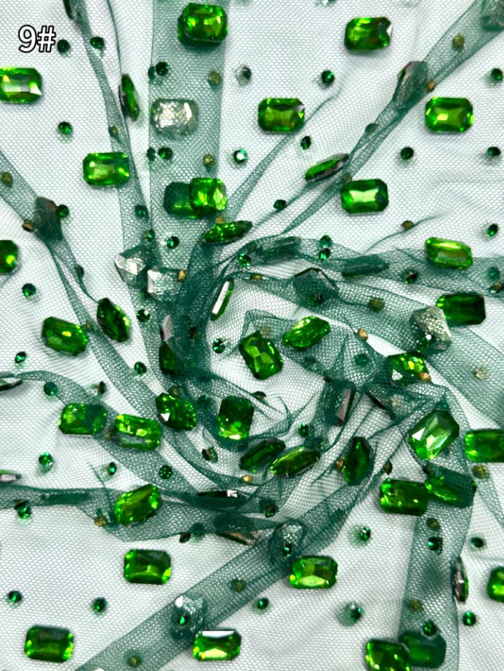 luxury rhinestone studded tulle fabric 28048