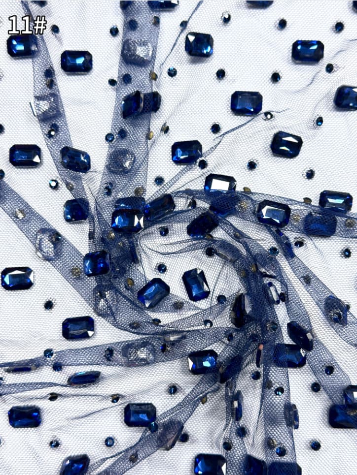 luxury rhinestone studded tulle fabric 28048