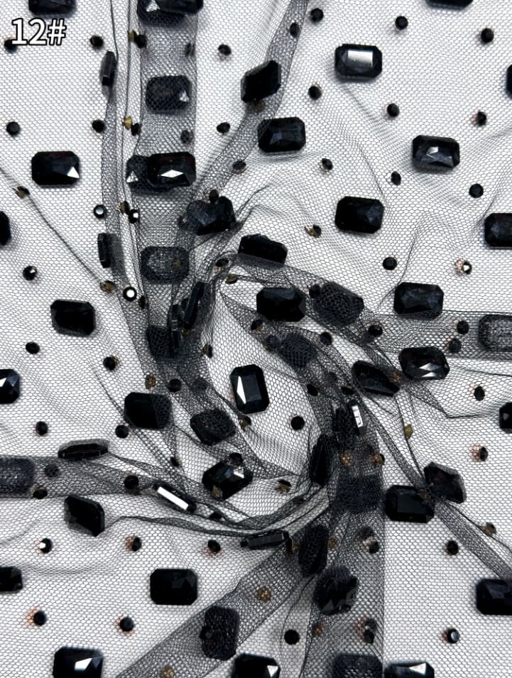 luxury rhinestone studded tulle fabric 28048