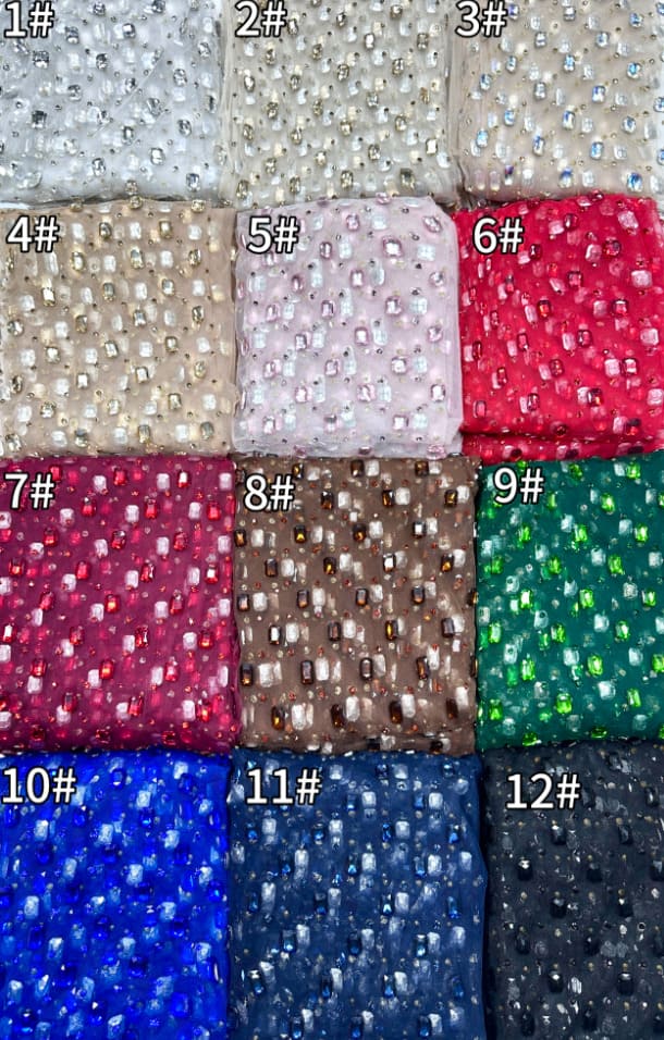 luxury rhinestone studded tulle fabric 28048