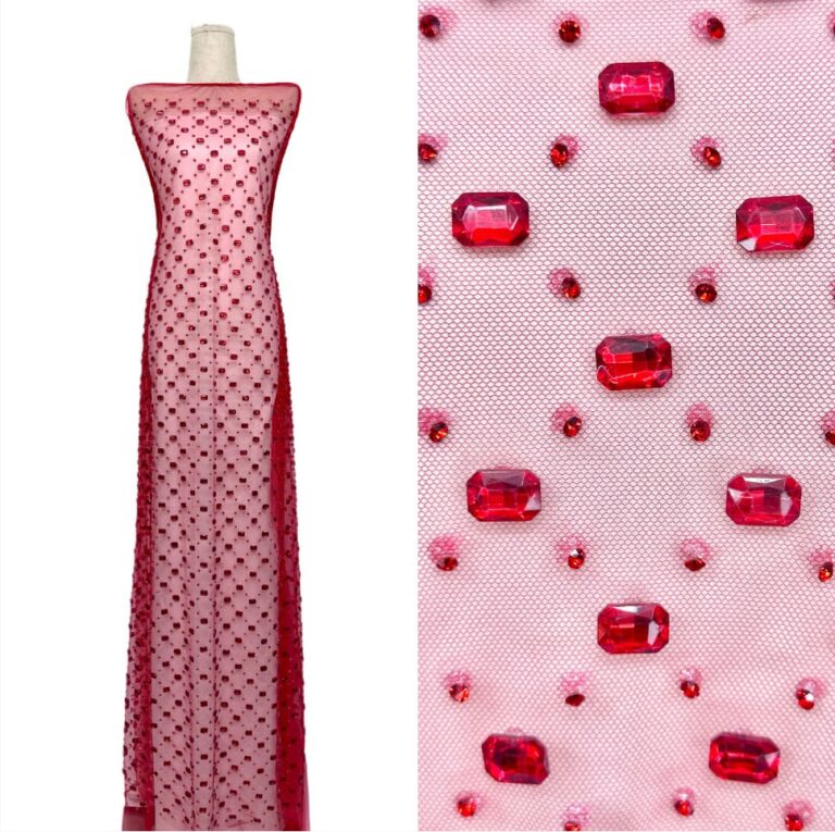 luxury rhinestone studded tulle fabric 28048