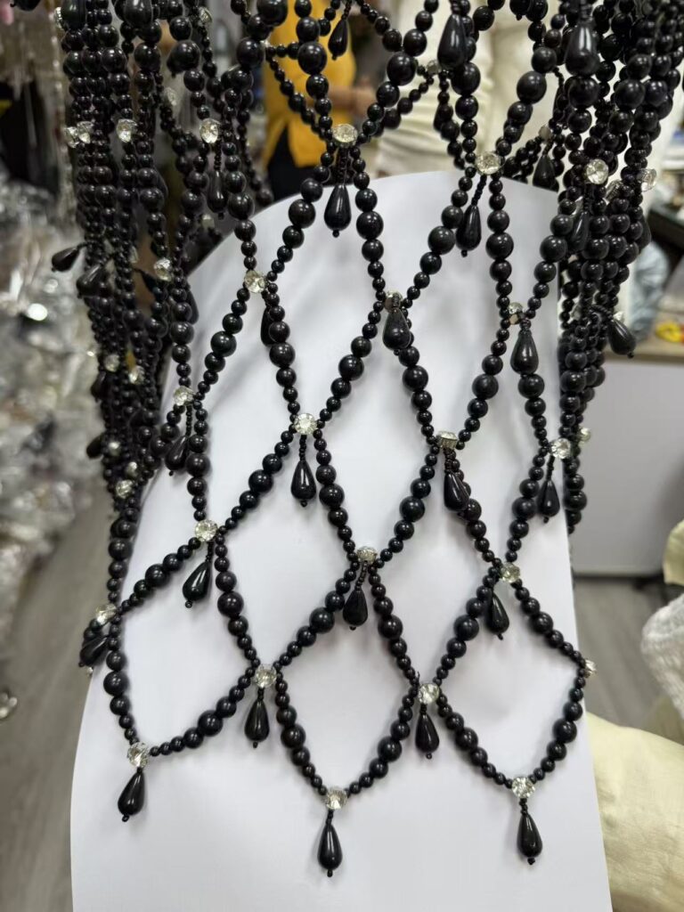 gothic black pearl & crystal mesh