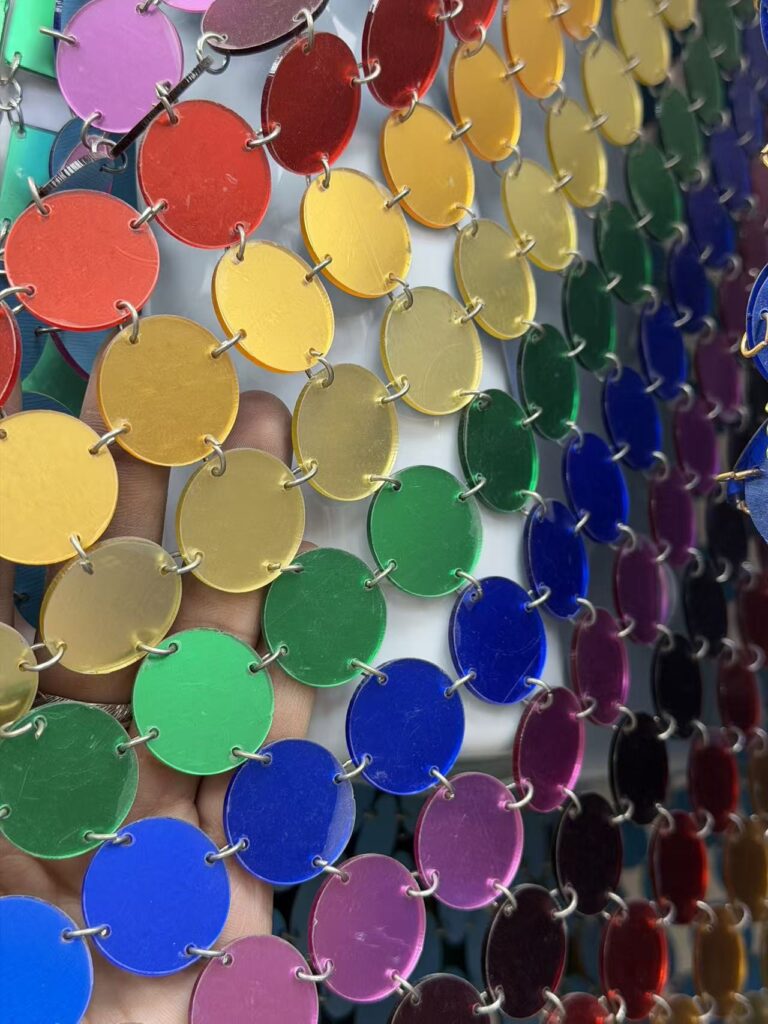 vibrant circular acrylic sequin mesh chain