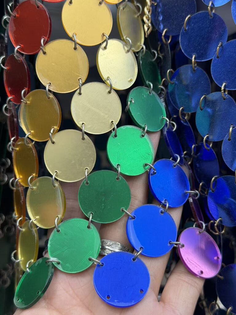 vibrant circular acrylic sequin mesh chain