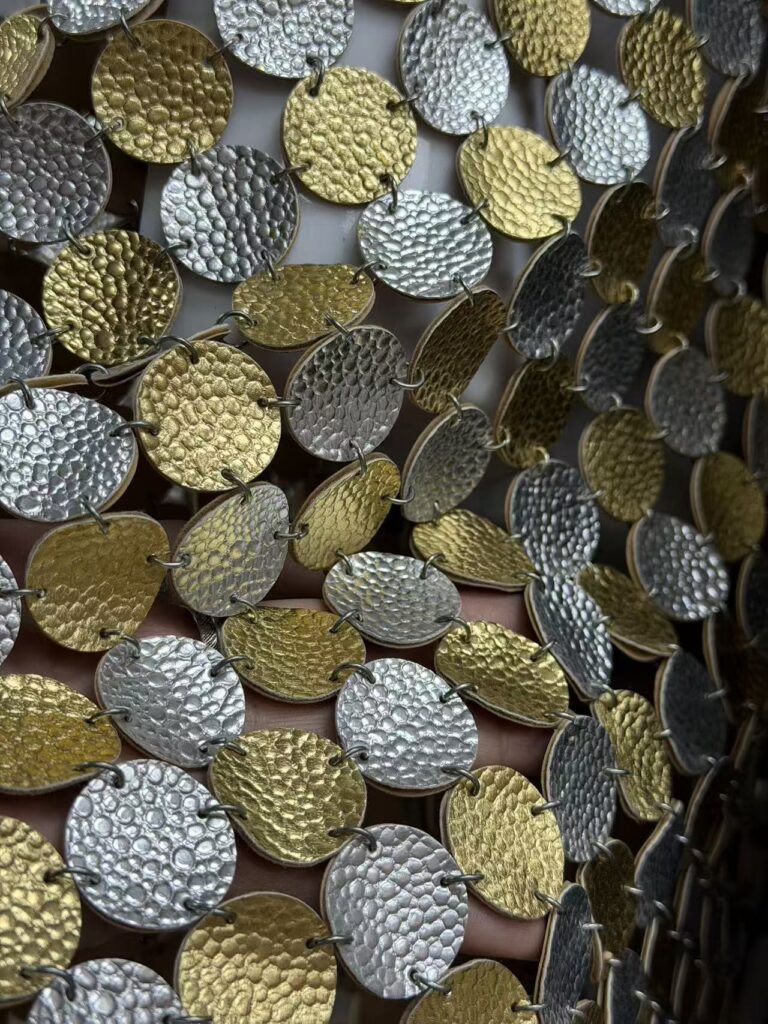 luxury two tone: gold and silver round pu leather linked fabric