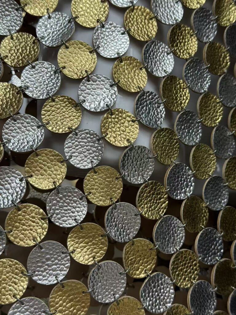 luxury two tone: gold and silver round pu leather linked fabric
