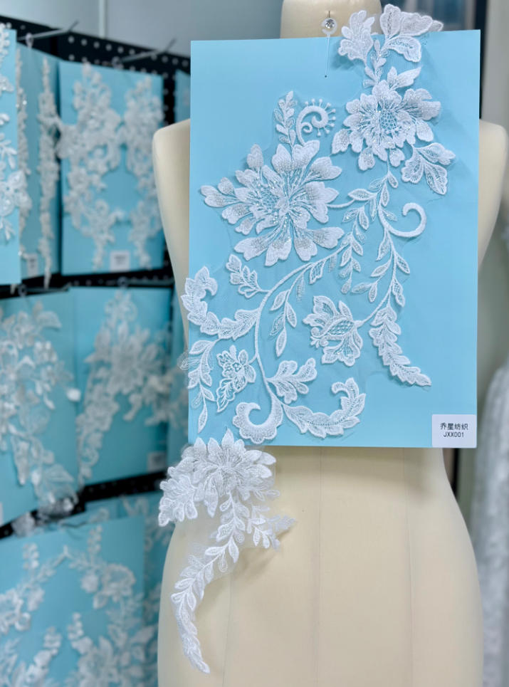 beaded floral bridal lace applique pair jxx series