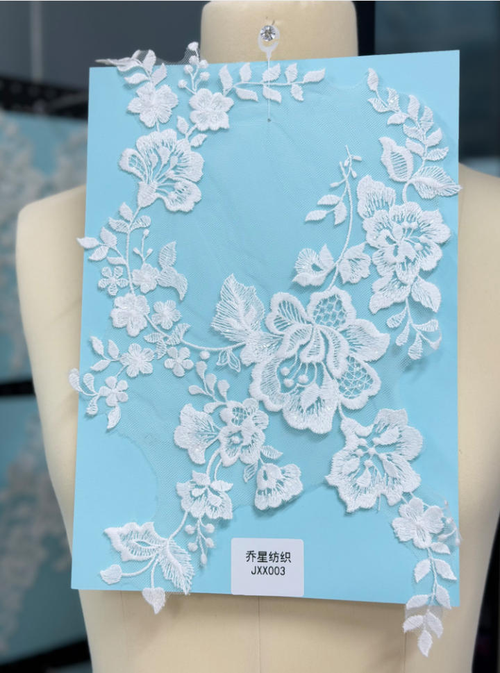 beaded floral bridal lace applique pair jxx series