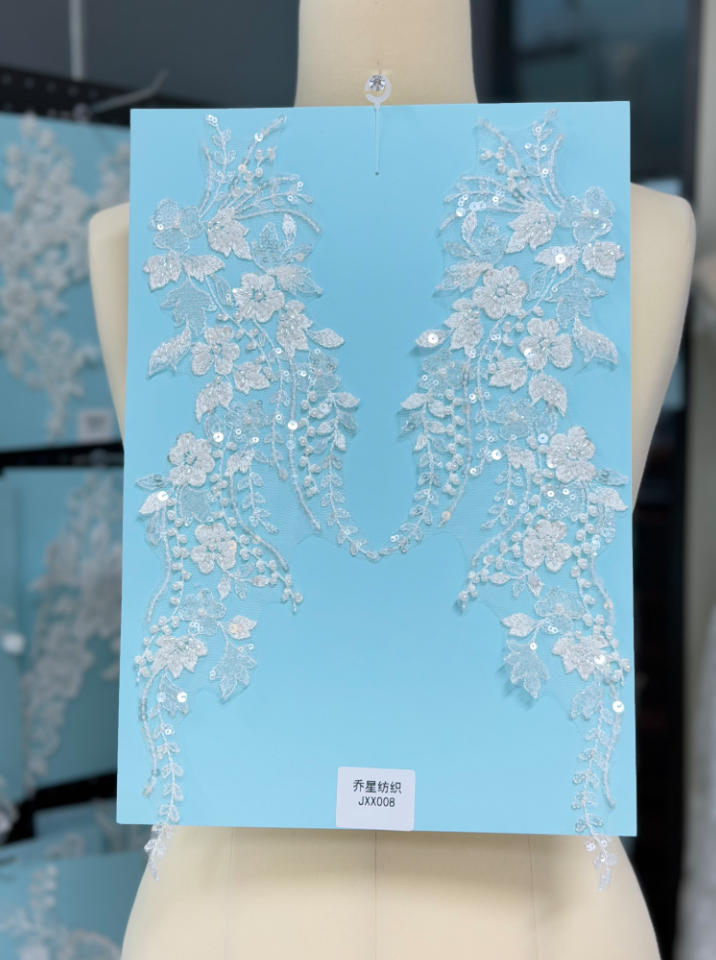 beaded floral bridal lace applique pair jxx series