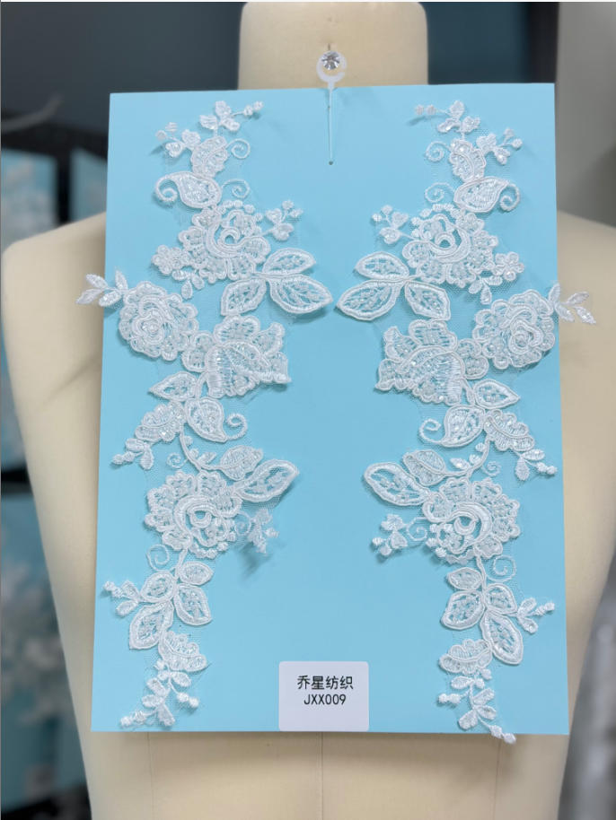 beaded floral bridal lace applique pair jxx series