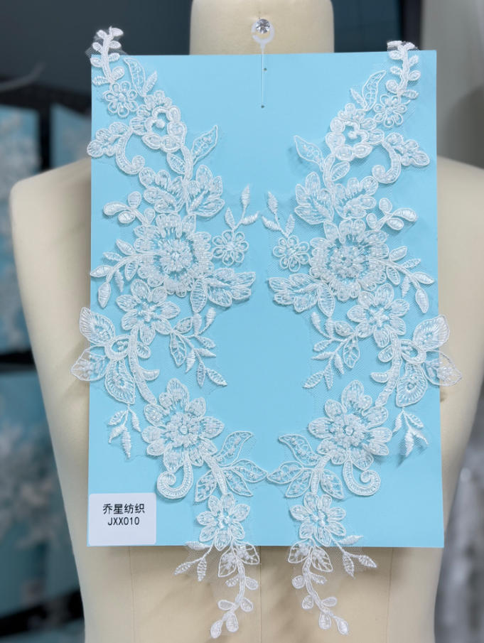 beaded floral bridal lace applique pair jxx series