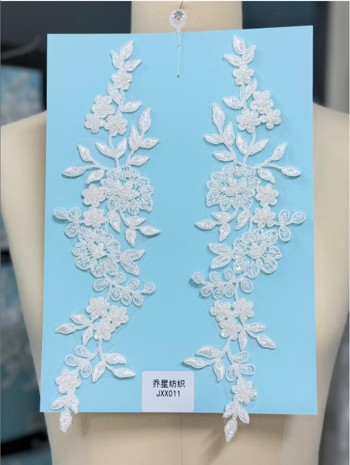 beaded floral bridal lace applique pair jxx series