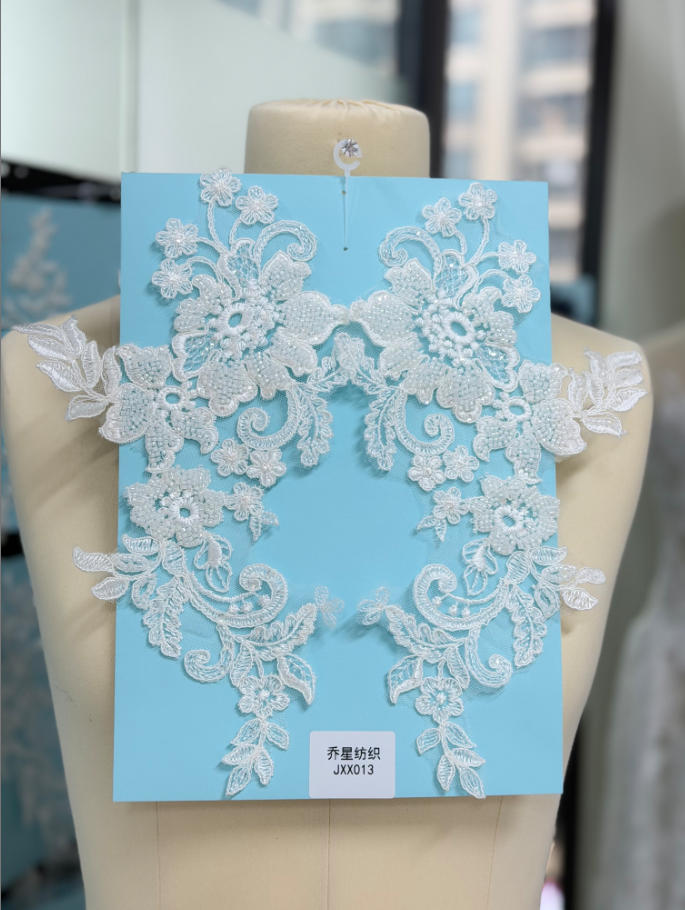 beaded floral bridal lace applique pair jxx series