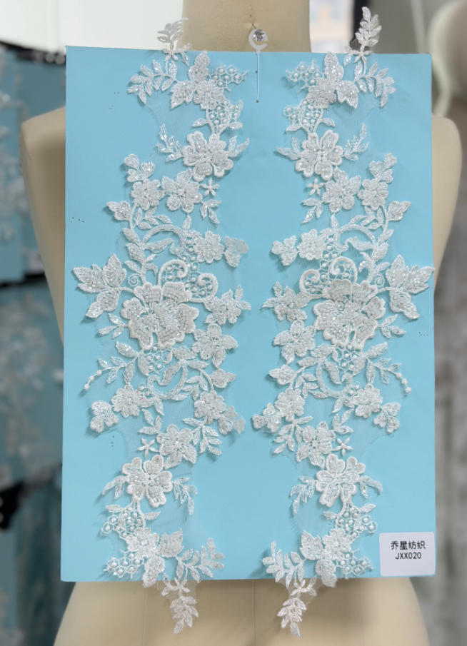 beaded floral bridal lace applique pair jxx series