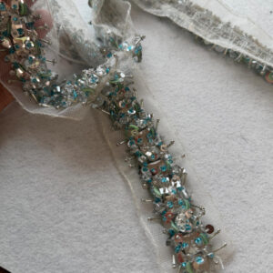 ethereal mint & silver icicle beaded border for couture bridal & evening gowns