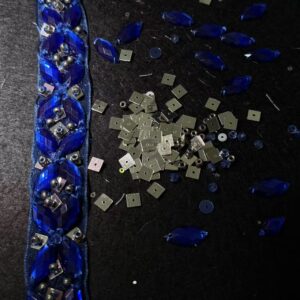 cobalt geometry narrow royal blue marquise crystal trim with square silver sequins