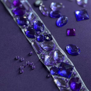 purple acrylic beaded trim for bridal gowns, evening wear & couture fashion