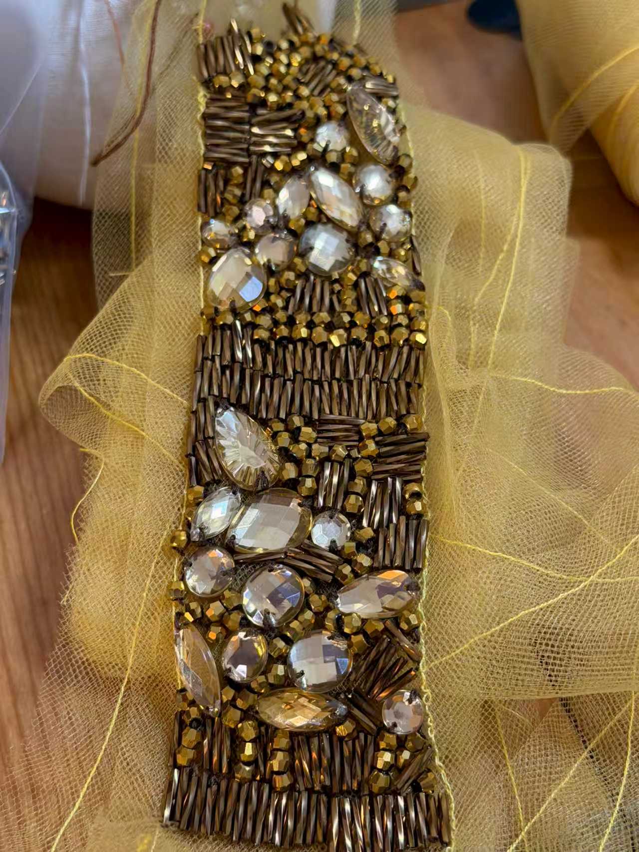 luxury hand beaded crystal trim for bridal couture & evening gowns