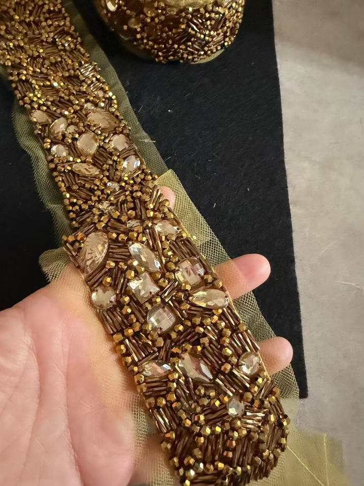 luxury hand beaded crystal trim for bridal couture & evening gowns
