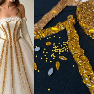 luxury golden jewel ribbon | bespoke high density beaded trim