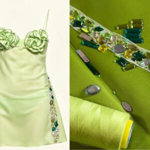 green acrylic beaded trim for bridal & couture embellishment