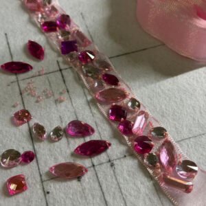 pink crystal beaded trim for bridal & couture embellishment