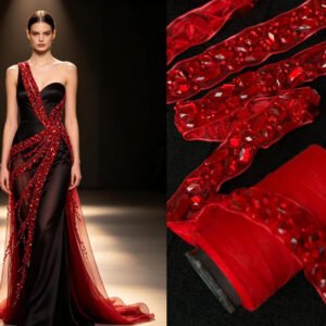 gothic crimson crystal banding for red carpet gowns and velvet blazers