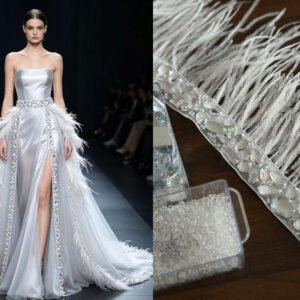 platinum mirror crystal hand beaded trim for royal bridal gowns
