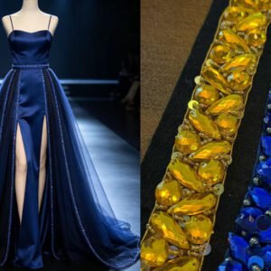 royal splendor mixed cut heavy gemstone trim in cobalt blue & canary yellow