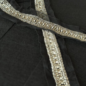 gunmetal armor heavy metallic bugle bead & rhinestone trim on black tulle