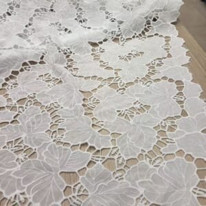 off white guipure cutout floral lace fabric | heavy water soluble embroidered lace for bridal & couture dresses