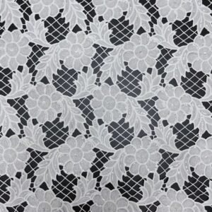 glittering sequined floral lace fabric with geometric mesh grid – yq046