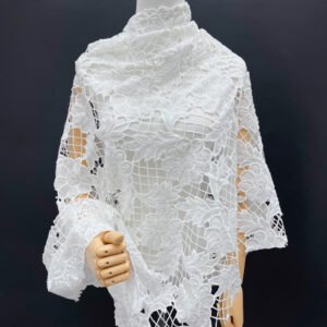 glittering sequined floral lace fabric with geometric mesh grid – yq046