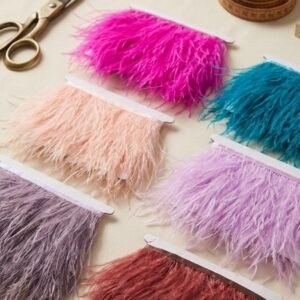 premium ostrich feather fringe trim (10 15cm length) – ribbon banded feather fringe