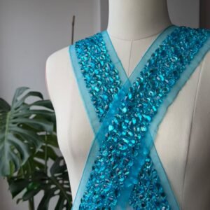 hand sewn acrylic rhinestone applique fabric ss001