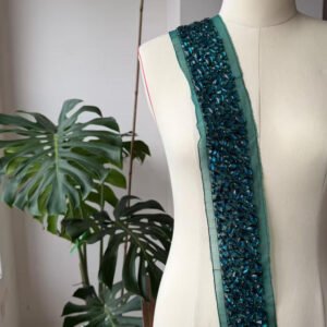 hand sewn acrylic rhinestone applique fabric ss001 dark green