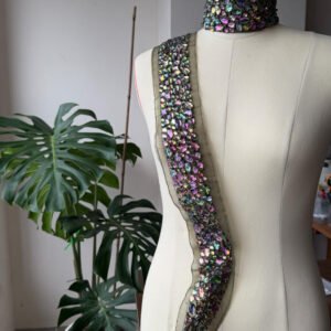hand sewn acrylic rhinestone applique fabric ss001