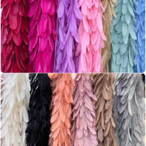 high density feather fringe trims in multiple colors for bridal gowns & haute couture