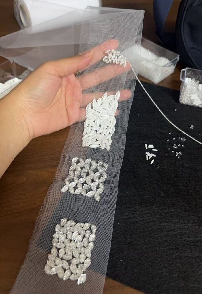 mesh beaded trim sample